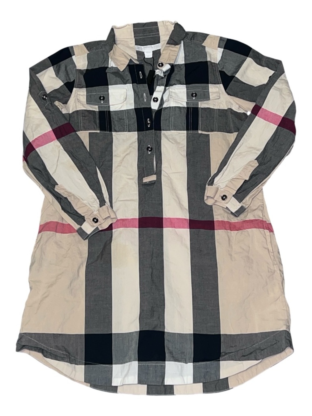 Authentic Burberry girls classic long sleeve plaid shirt dress with pockets NWOT